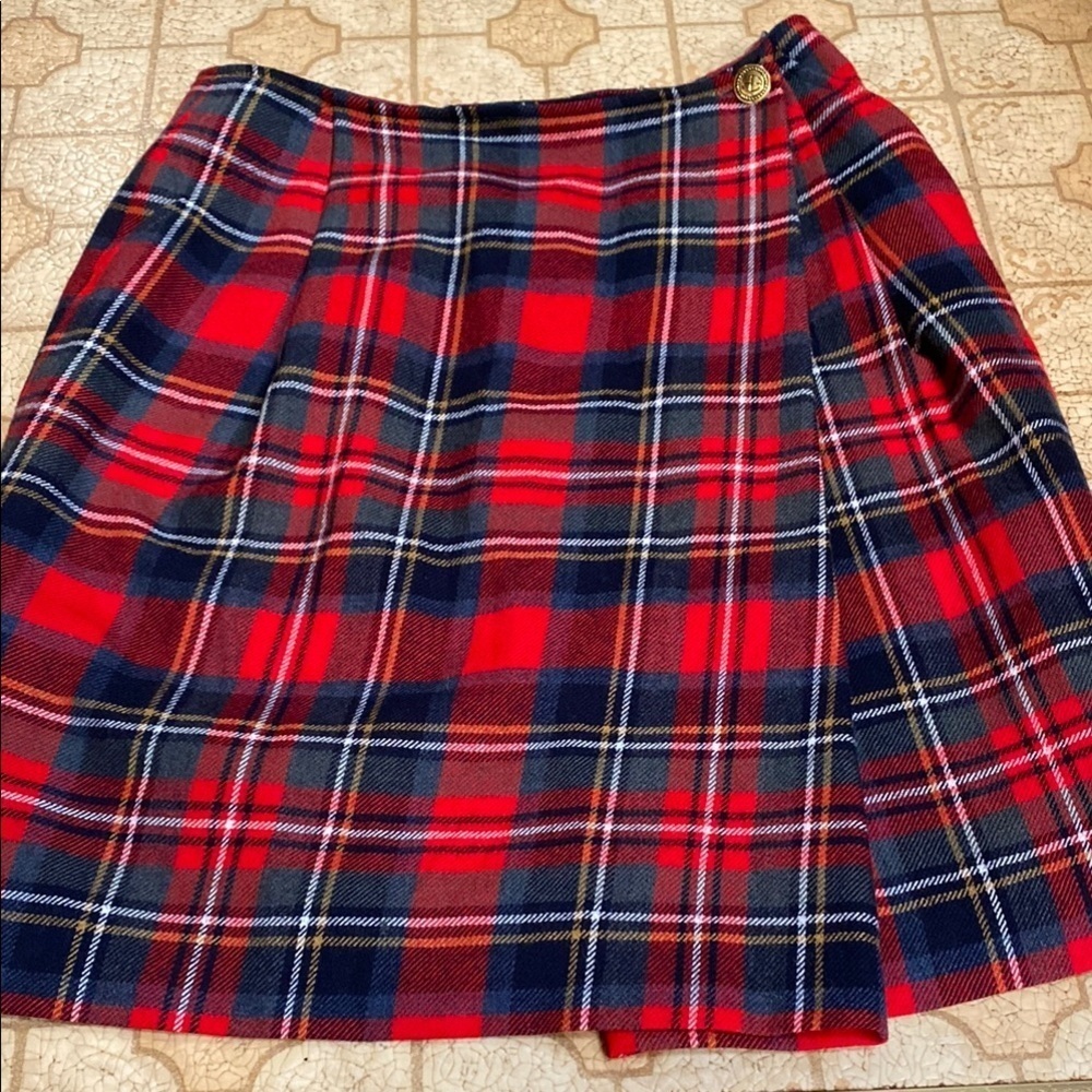 Vintage ILGWU Wool Red and Blue Plaid Women's Skirt Heitage Tweed Fall